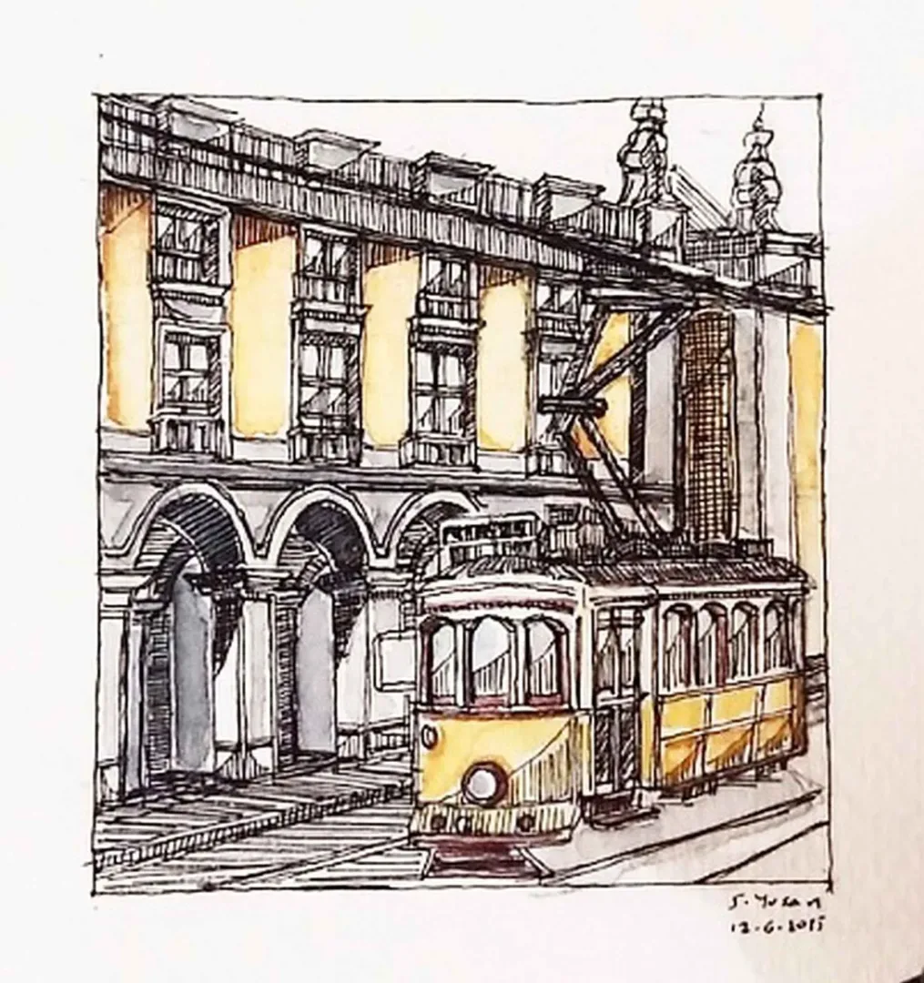 yakınlaştır "Lizbon" eseri SÜMEYYE YUŞAN tarafından 2015 yılında 5.5x6 cm ölçülerinde Kağıt üzeri sulu boya tekniği ile yapılmıştır.