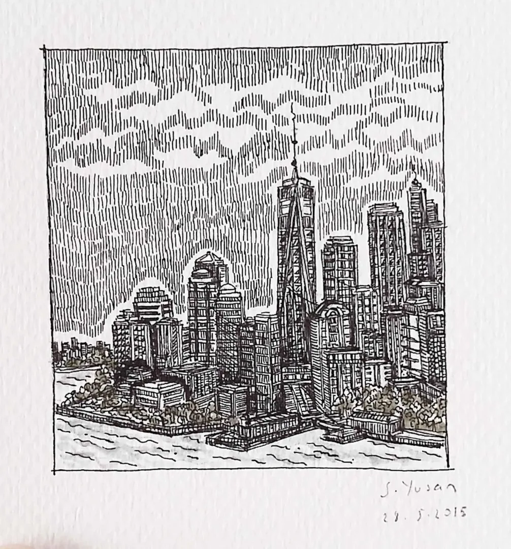 yakınlaştır "Newyork" eseri SÜMEYYE YUŞAN tarafından 2015 yılında 5.5x6 cm ölçülerinde Kağıt üzeri rapido kalem tekniği ile yapılmıştır.