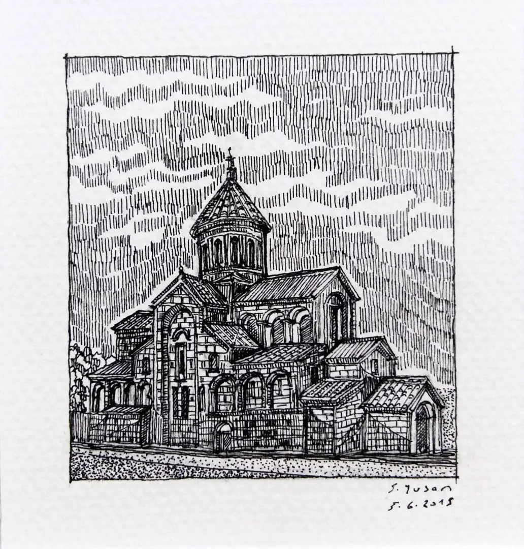 yakınlaştır "Svetitskhoveli" eseri SÜMEYYE YUŞAN tarafından 2015 yılında 5.5x6 cm ölçülerinde Kağıt üzeri sulu boya tekniği ile yapılmıştır.