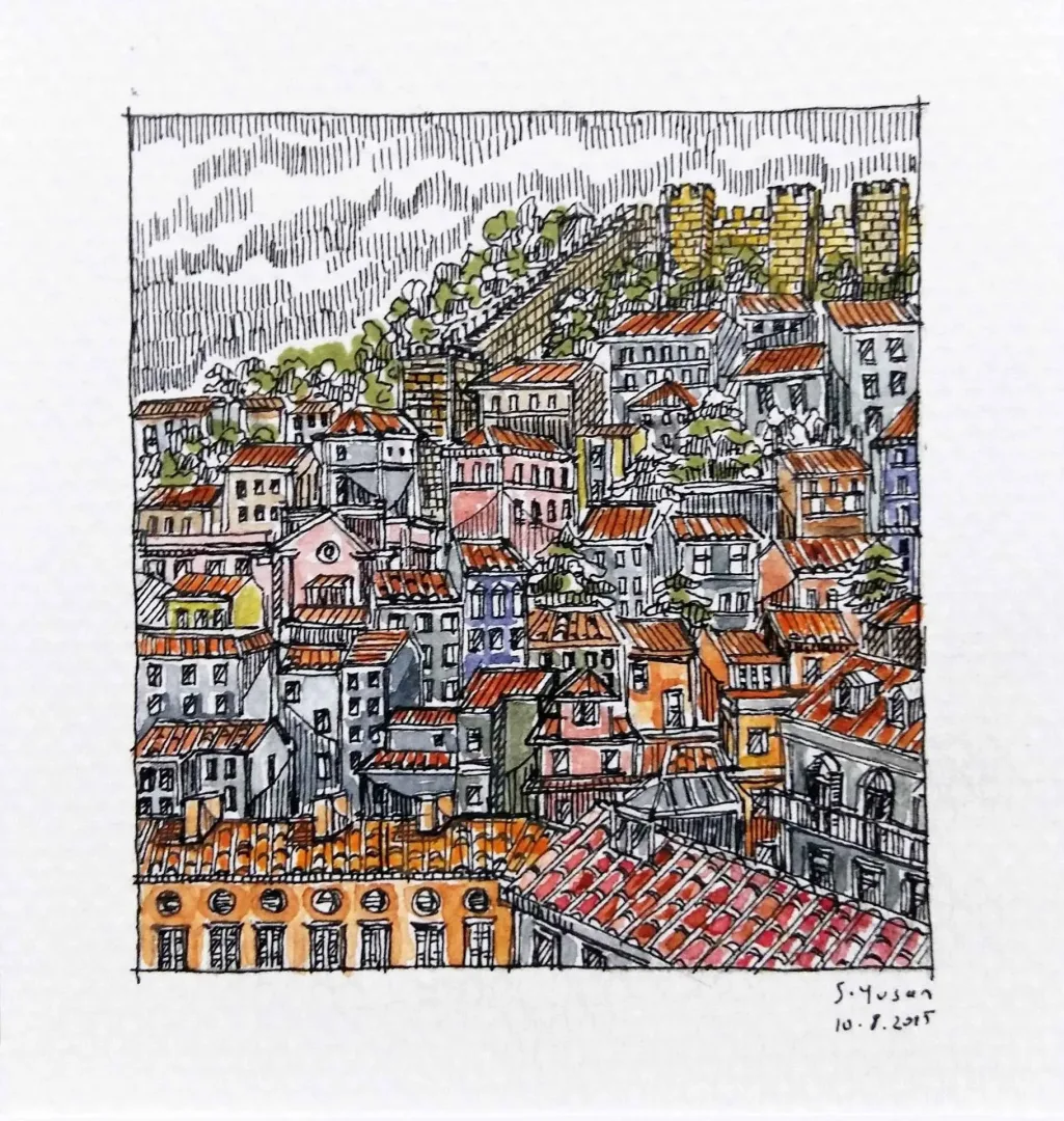 yakınlaştır "Lizbon" eseri SÜMEYYE YUŞAN tarafından 2015 yılında 5.5x6 cm ölçülerinde Kağıt üzeri sulu boya tekniği ile yapılmıştır.