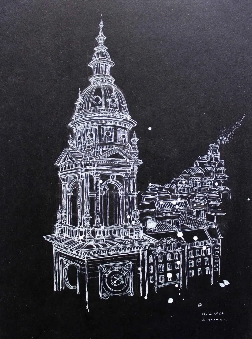 "Stephens basilica" eseri SÜMEYYE YUŞAN tarafından 2016 yılında 21x15 cm ölçülerinde Kağıt üzeri beyaz kalem tekniği ile yapılmıştır.