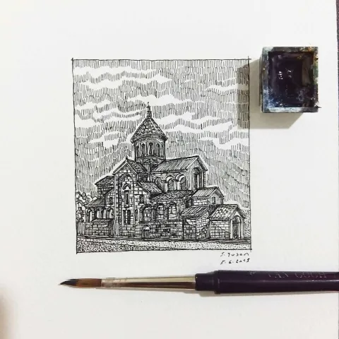 SÜMEYYE YUŞAN — “İsimsiz”, 2015 "İsimsiz" eseri SÜMEYYE YUŞAN tarafından 2015 yılında 5.5x6 cm ölçülerinde Kağıt üzeri rapido kalem tekniği ile yapılmıştır.