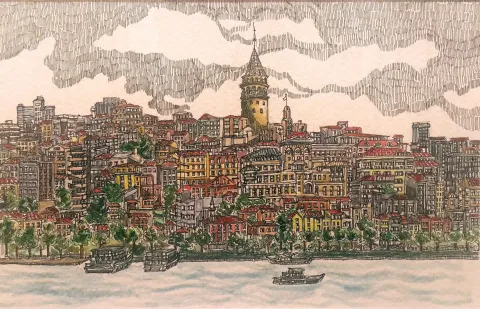 SÜMEYYE YUŞAN — “İstanbul”, 2015 "İstanbul" eseri SÜMEYYE YUŞAN tarafından 2015 yılında 18x24 cm ölçülerinde Kağıt üzeri sulu boya tekniği ile yapılmıştır.