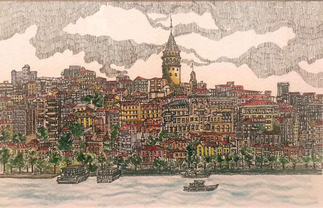 yakınlaştır "İstanbul" eseri SÜMEYYE YUŞAN tarafından 2015 yılında 18x24 cm ölçülerinde Kağıt üzeri sulu boya tekniği ile yapılmıştır.