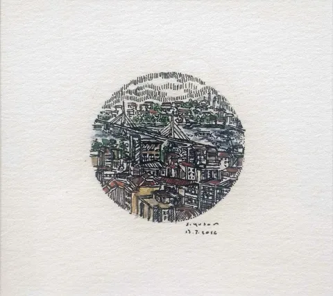 SÜMEYYE YUŞAN — “İsimsiz”, 2016 "İsimsiz" eseri SÜMEYYE YUŞAN tarafından 2016 yılında 3.5x3.23 cm ölçülerinde Kağıt üzeri sulu boya tekniği ile yapılmıştır.