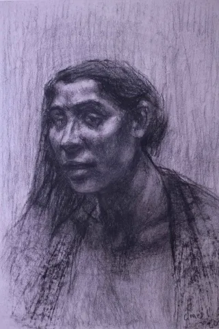 "Kadın Başı" eseri ÖMER İNAN tarafından 2015 yılında 29x22 cm ölçülerinde Kağıt üzeri füzen tekniği ile yapılmıştır.
