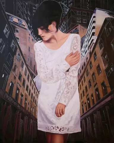 "Ames Room" eseri BURAK KUTLAY tarafından 2016 yılında 150x120 cm ölçülerinde Tuval üzeri yağlı boya tekniği ile yapılmıştır.