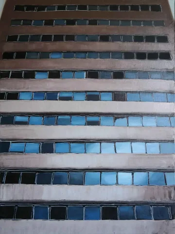 "Mavi Pencereler" eseri BURAK KUTLAY tarafından 2016 yılında 80x60 cm ölçülerinde Tuval üzeri yağlı boya tekniği ile yapılmıştır.