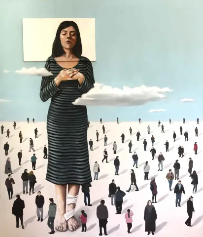 "Çoğul Yalnızlık" eseri TIFAK ARSLAN tarafından 2016 yılında 150x130 cm ölçülerinde Tuval üzeri yağlı boya tekniği ile yapılmıştır.