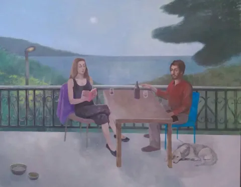 "Lusinli Leyla ve Köpekli Adam" eseri TÜNAY TUNÇ tarafından 2015 yılında 114x146 cm ölçülerinde Tuval üzeri yağlı boya tekniği ile yapılmıştır.