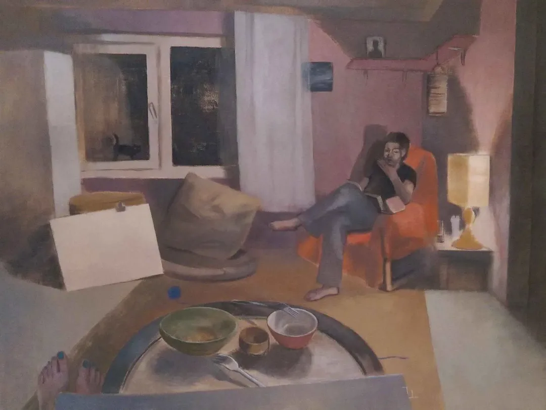 "Misafir" eseri TÜNAY TUNÇ tarafından 2015 yılında 90x120 cm ölçülerinde Tuval üzeri yağlı boya tekniği ile yapılmıştır.