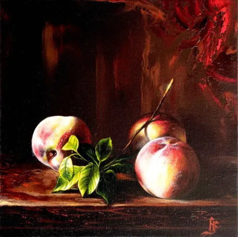 "Natürmort" eseri HÜSEYİN FEYZULLAH tarafından 2016 yılında 25x25 cm ölçülerinde Tuval üzeri yağlı boya tekniği ile yapılmıştır.