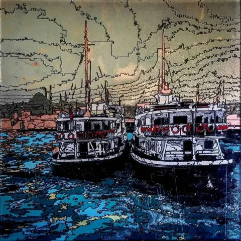 "isimsiz" eseri EMRE LÜLE tarafından 2016 yılında 25x25 cm ölçülerinde Poliplastik tekniği ile yapılmıştır.