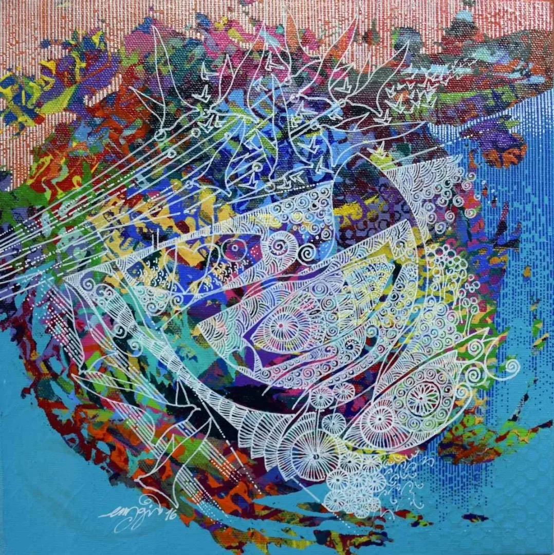 "isimsiz" eseri ENGİN KORKMAZ tarafından 2016 yılında 25x25 cm ölçülerinde Tuval üzeri akrilik boya tekniği ile yapılmıştır.