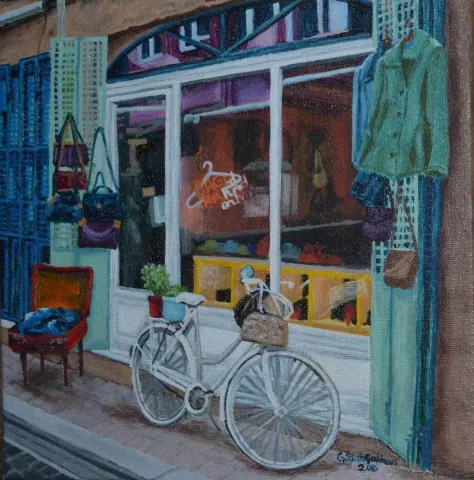"Mekan" eseri GÜLŞAH ÇALHAN tarafından 2016 yılında 25x25 cm ölçülerinde Tuval üzeri yağlı boya tekniği ile yapılmıştır.