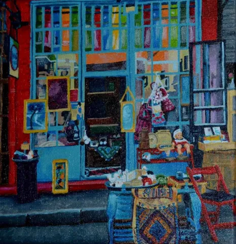 "Mekan" eseri GÜLŞAH ÇALHAN tarafından 2016 yılında 25x25 cm ölçülerinde Tuval üzeri yağlı boya tekniği ile yapılmıştır.