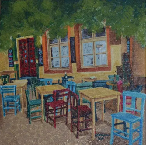 "Mekan" eseri GÜLŞAH ÇALHAN tarafından 2016 yılında 25x25 cm ölçülerinde Tuval üzeri yağlı boya tekniği ile yapılmıştır.