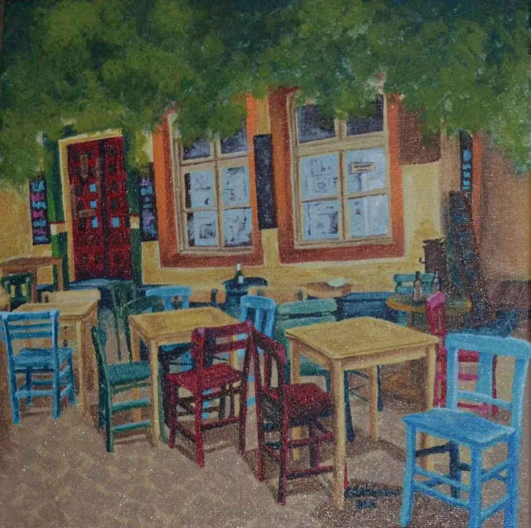 "Mekan" eseri GÜLŞAH ÇALHAN tarafından 2016 yılında 25x25 cm ölçülerinde Tuval üzeri yağlı boya tekniği ile yapılmıştır.