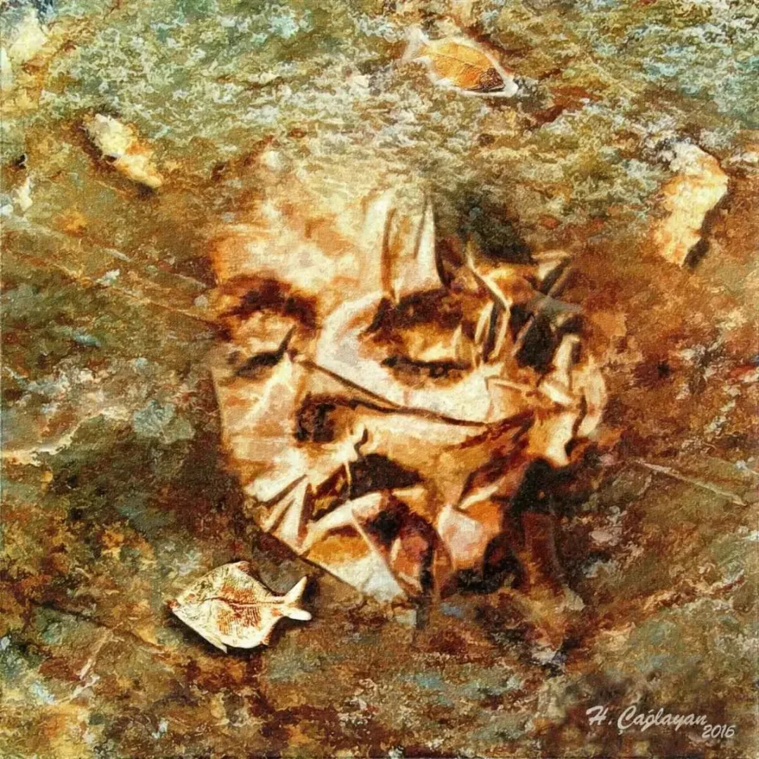 yakınlaştır "Atatürk" eseri HASAN ÇAĞLAYAN tarafından 2016 yılında 25x25 cm ölçülerinde Tuval üzeri karışık teknik tekniği ile yapılmıştır.