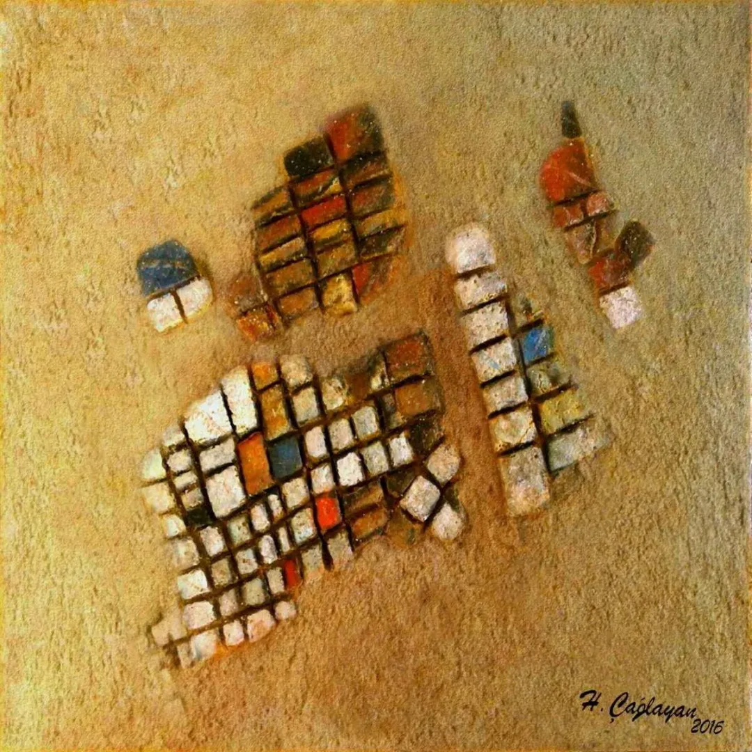 yakınlaştır "Atatürk" eseri HASAN ÇAĞLAYAN tarafından 2016 yılında 25x25 cm ölçülerinde Tuval üzeri karışık teknik tekniği ile yapılmıştır.