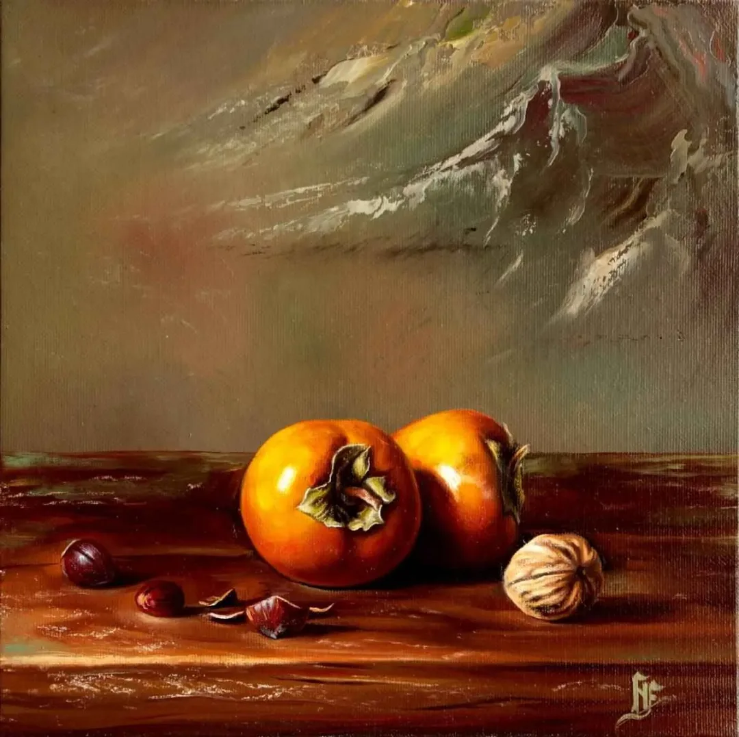 yakınlaştır "Natürmort" eseri HÜSEYİN FEYZULLAH tarafından 2016 yılında 25x25 cm ölçülerinde Tuval üzeri yağlı boya tekniği ile yapılmıştır.