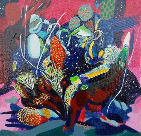 "isimsiz" eseri LEVENT OYLUÇTARHAN tarafından 2016 yılında 25x25 cm ölçülerinde Tuval üzeri yağlı boya tekniği ile yapılmıştır.