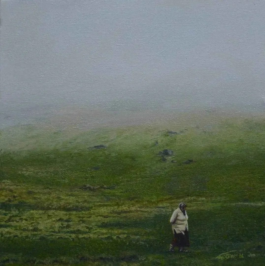 "Yayla" eseri MEDİNE ÖZEN tarafından 2016 yılında 25x25 cm ölçülerinde Tuval üzeri yağlı boya tekniği ile yapılmıştır.