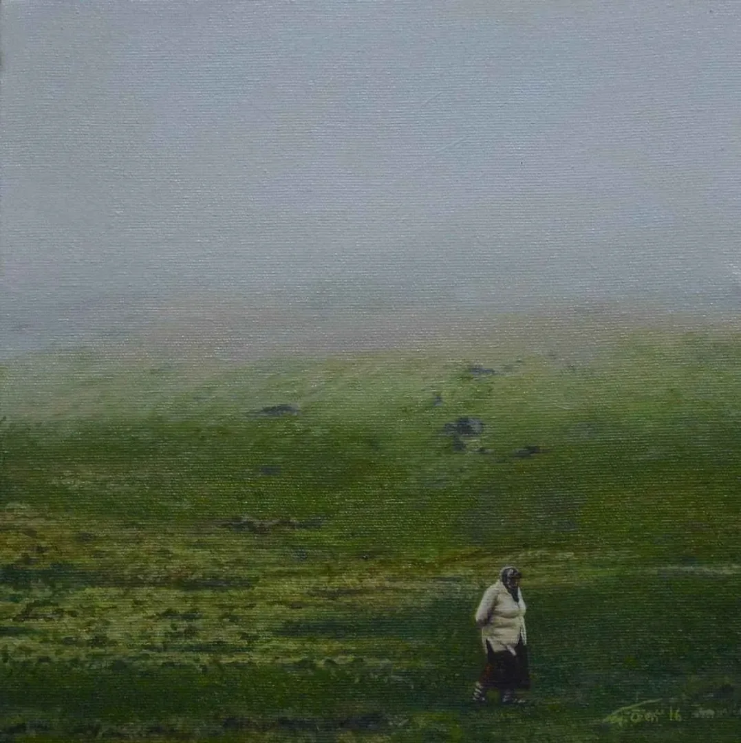 yakınlaştır "Yayla" eseri MEDİNE ÖZEN tarafından 2016 yılında 25x25 cm ölçülerinde Tuval üzeri yağlı boya tekniği ile yapılmıştır.