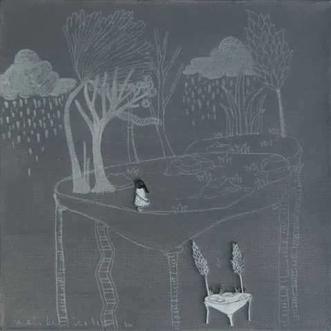 MELİKE KILIÇ — “isimsiz”, 2016 "isimsiz" eseri MELİKE KILIÇ tarafından 2016 yılında 25x25 cm ölçülerinde Tuval üzeri karışık teknik tekniği ile yapılmıştır.