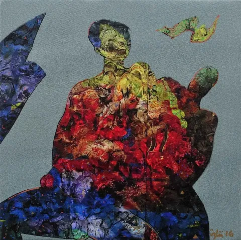 NECMETTİN ÖZLÜ — “isimsiz”, 2016 "isimsiz" eseri NECMETTİN ÖZLÜ tarafından 2016 yılında 25x25 cm ölçülerinde Tuval üzeri karışık teknik tekniği ile yapılmıştır.