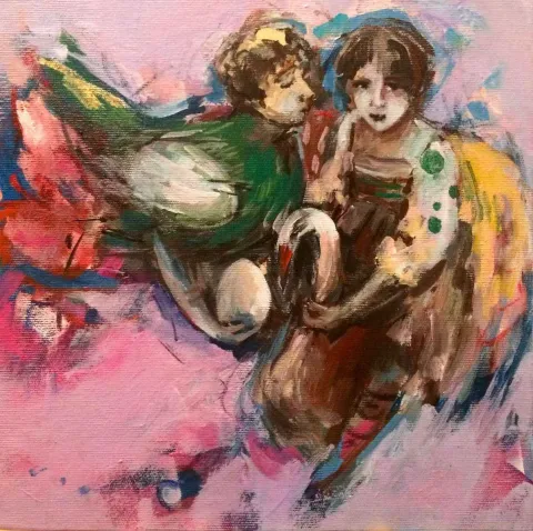 "isimsiz" eseri PERUZE HAMURCU tarafından 2016 yılında 25x25 cm ölçülerinde Tuval üzeri yağlı boya tekniği ile yapılmıştır.