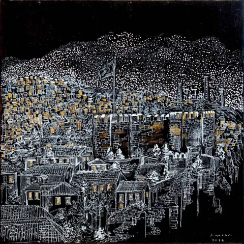 "isimsiz" eseri SÜMEYYE YUŞAN tarafından 2016 yılında 25x25 cm ölçülerinde Tuval üzeri karışık teknik tekniği ile yapılmıştır.