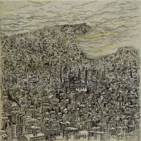 "isimsiz" eseri SÜMEYYE YUŞAN tarafından 2016 yılında 25x25 cm ölçülerinde Tuval üzeri karışık teknik tekniği ile yapılmıştır.