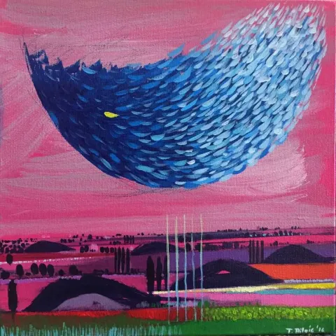 "isimsiz" eseri TAMER BİLGİÇ tarafından 2016 yılında 25x25 cm ölçülerinde Tuval üzeri akrilik boya tekniği ile yapılmıştır.