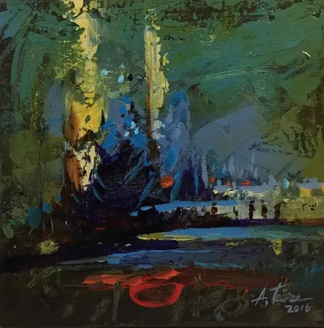 "Yağmur" eseri AHMET TÜRE tarafından 2016 yılında 25x25 cm ölçülerinde Tuval üzeri yağlı boya tekniği ile yapılmıştır.