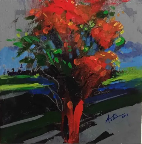 AHMET TÜRE — “Aşiyan”, 2016 "Aşiyan" eseri AHMET TÜRE tarafından 2016 yılında 25x25 cm ölçülerinde Tuval üzeri yağlı boya tekniği ile yapılmıştır.