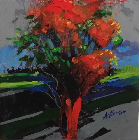 "Aşiyan" eseri AHMET TÜRE tarafından 2016 yılında 25x25 cm ölçülerinde Tuval üzeri yağlı boya tekniği ile yapılmıştır.