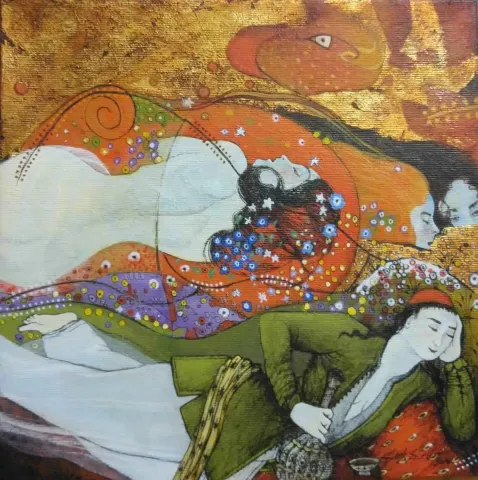 "Düet" eseri CENK SEZER tarafından 2016 yılında 25x25 cm ölçülerinde Tuval üzeri yağlı boya tekniği ile yapılmıştır.