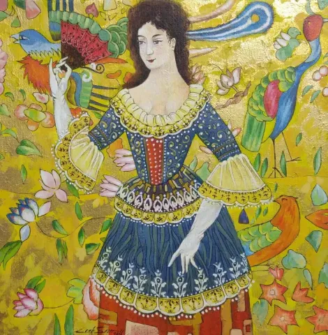 "Düet" eseri CENK SEZER tarafından 2016 yılında 25x25 cm ölçülerinde Tuval üzeri yağlı boya tekniği ile yapılmıştır.
