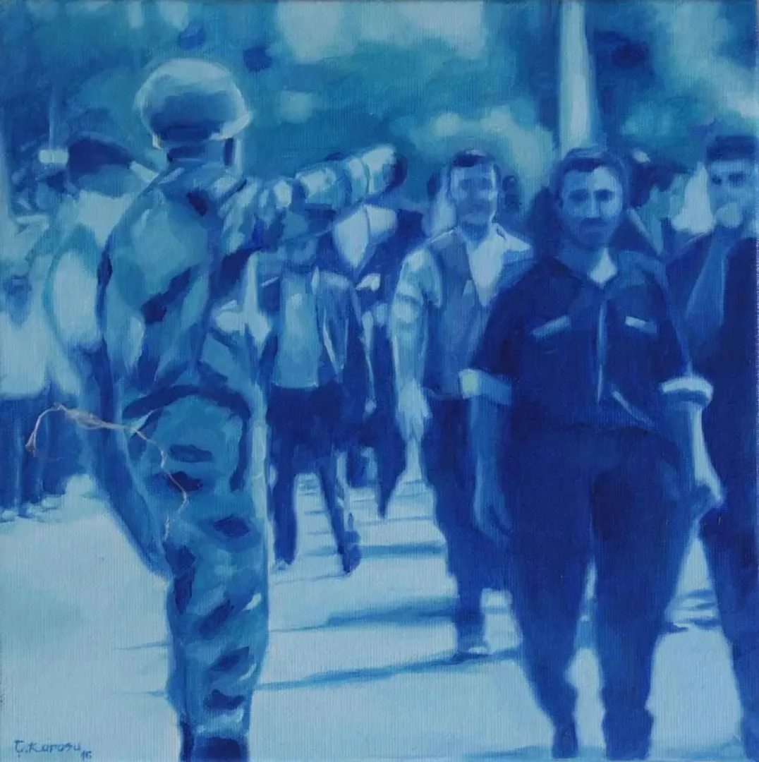 "isimsiz" eseri EREN ÇAĞDAŞ KARASU tarafından 2016 yılında 25x25 cm ölçülerinde Tuval üzeri yağlı boya tekniği ile yapılmıştır.
