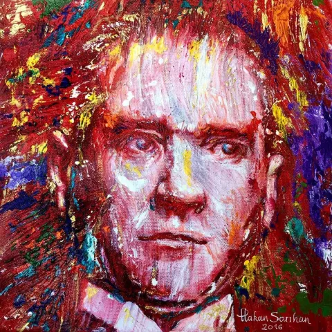 HAKAN SARIHAN — “My Atatürk”, 2016 "My Atatürk" eseri HAKAN SARIHAN tarafından 2016 yılında 25x25 cm ölçülerinde Tuval üzeri yağlı boya tekniği ile yapılmıştır.