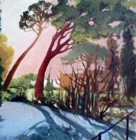HATİTZE ACHMET — “bridge and white trees”, 2016 "bridge and white trees" eseri HATİTZE ACHMET tarafından 2016 yılında 25x25 cm ölçülerinde Tuval üzeri yağlı boya tekniği ile yapılmıştır.