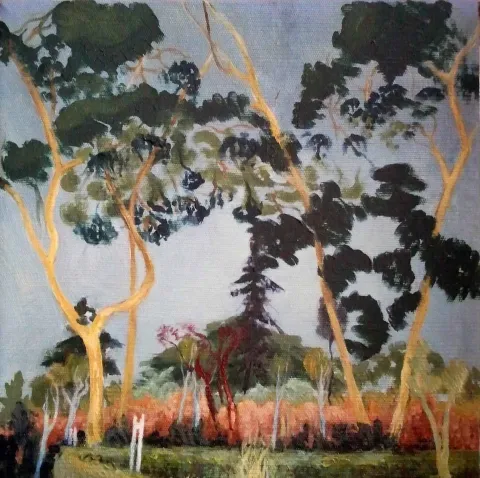 "bridge and white trees" eseri HATİTZE ACHMET tarafından 2016 yılında 25x25 cm ölçülerinde Tuval üzeri yağlı boya tekniği ile yapılmıştır.