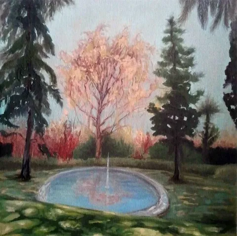 HATİTZE ACHMET — “bridge and white trees”, 2016 "bridge and white trees" eseri HATİTZE ACHMET tarafından 2016 yılında 25x25 cm ölçülerinde Tuval üzeri yağlı boya tekniği ile yapılmıştır.