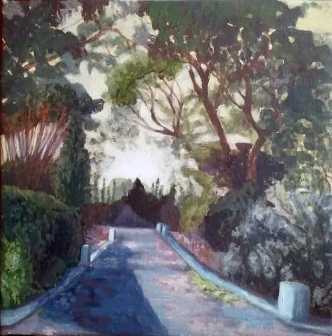 "bridge and white trees" eseri HATİTZE ACHMET tarafından 2016 yılında 25x25 cm ölçülerinde Tuval üzeri yağlı boya tekniği ile yapılmıştır.