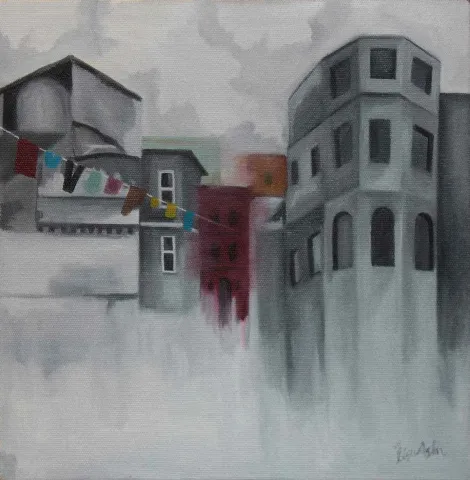 "Beyaz Kent" eseri İLSU ASLAN tarafından 2016 yılında 25x25 cm ölçülerinde Tuval üzeri yağlı boya tekniği ile yapılmıştır.
