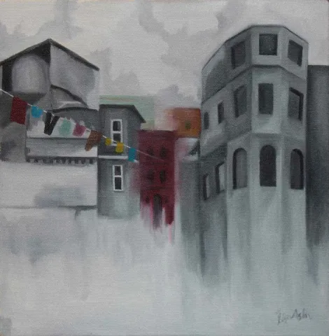 "Beyaz Kent" eseri İLSU ASLAN tarafından 2016 yılında 25x25 cm ölçülerinde Tuval üzeri yağlı boya tekniği ile yapılmıştır.