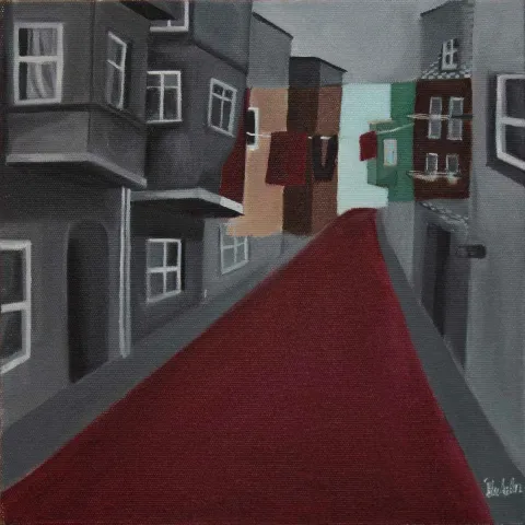 İLSU ASLAN — “Kırmızı Yol”, 2016 "Kırmızı Yol" eseri İLSU ASLAN tarafından 2016 yılında 25x25 cm ölçülerinde Tuval üzeri yağlı boya tekniği ile yapılmıştır.