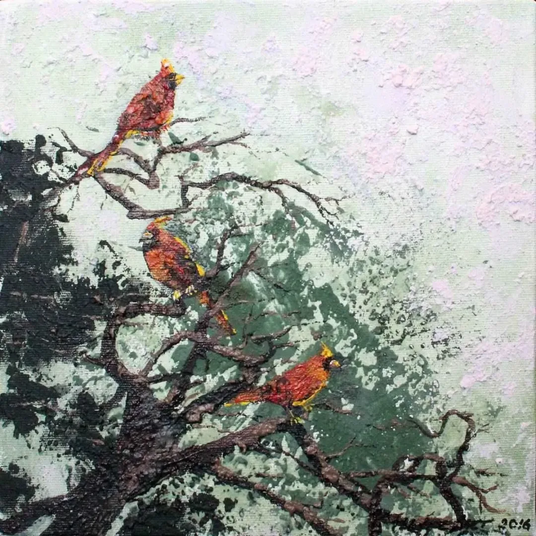 yakınlaştır "Birds" eseri MAHPEYKER YÖNSEL tarafından 2016 yılında 25x25 cm ölçülerinde Tuval üzeri akrilik boya tekniği ile yapılmıştır.