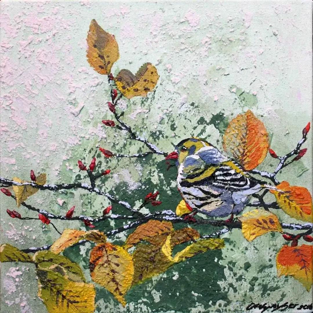 yakınlaştır "Birds" eseri MAHPEYKER YÖNSEL tarafından 2016 yılında 25x25 cm ölçülerinde Tuval üzeri akrilik boya tekniği ile yapılmıştır.